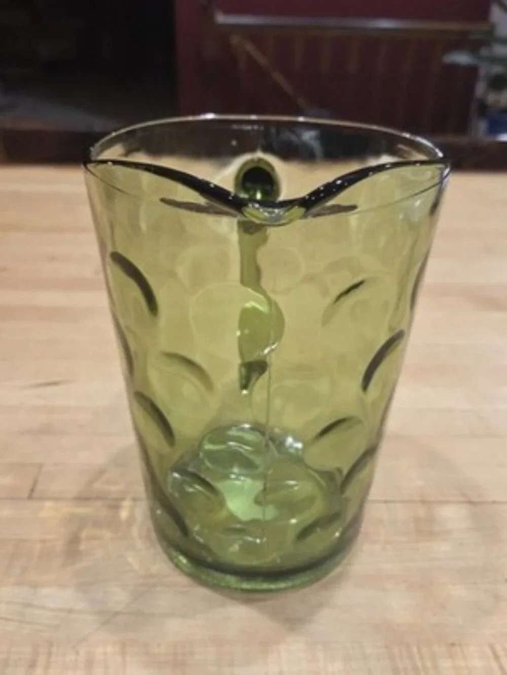 Vintage Hazel Atlas Eldorado Green Glass Pitcher Coin Dot MCM 56 oz Ice Lip
